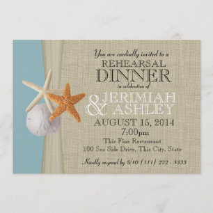 Burlap and Starfish Rehearsal Dinner Invitation