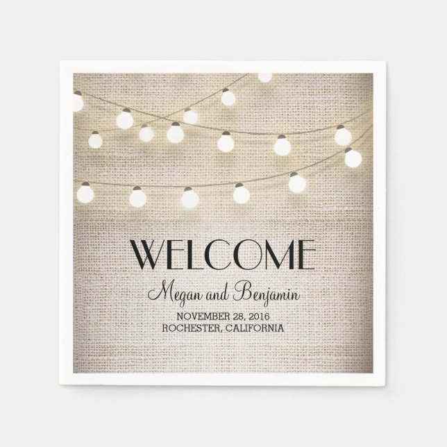 Burlap and String Lights Rustic Country Napkin (Front)