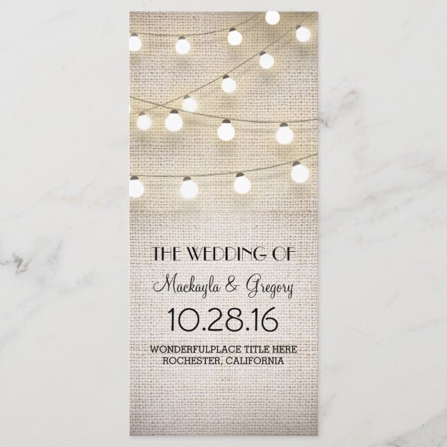 Burlap and String Lights Rustic Wedding Programs Programme (Front)