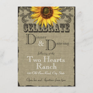 Burlap and Sunflower Dinner and Dancing Invitation