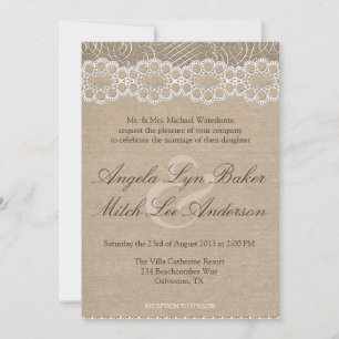Burlap and Vintage Lace Shabby Chic Wedding Invite