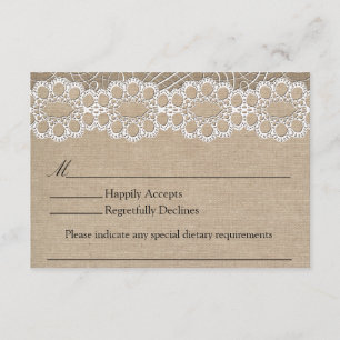 Burlap and Vintage Lace Shabby Chic Wedding RSVP Card