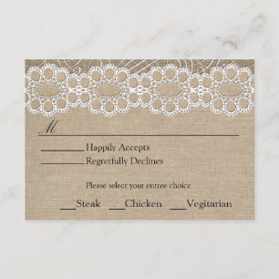 Burlap and Vintage Lace Shabby Chic Wedding RSVP Card