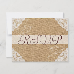 Burlap Antique White Lace Wedding RSVP Card