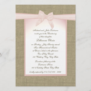 Burlap Baby Pink Christening Invitation