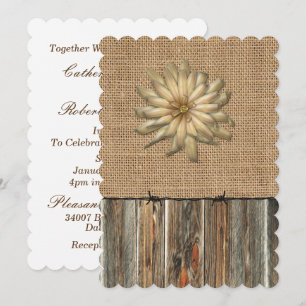 Burlap Barnwood Barbed Wire and Flower Invite