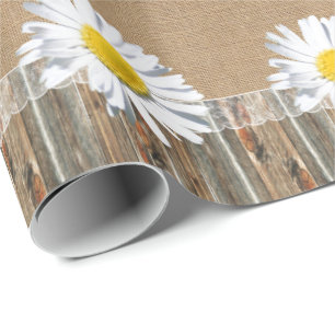 Burlap Barnwood Lace And Daisey Wrapping Paper