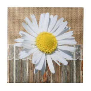 Burlap Barnwood Lace And Diasy Tile