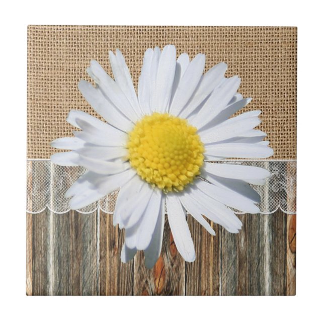 Burlap Barnwood Lace And Diasy Tile (Front)