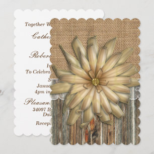 Burlap Barnwood Lace And Flower Invitation