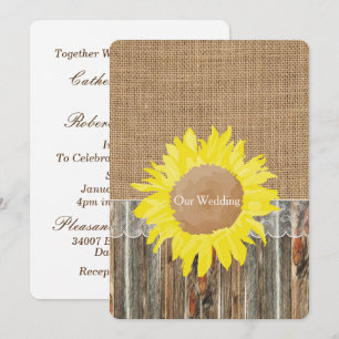 Burlap Barnwood Lace And Sunflower 2 Invitation