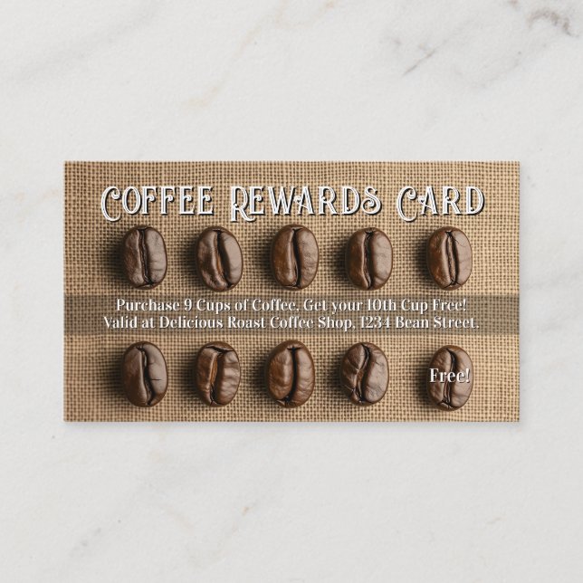 Burlap Bean Coffee Shop Rewards Loyalty Punch Card (Front)