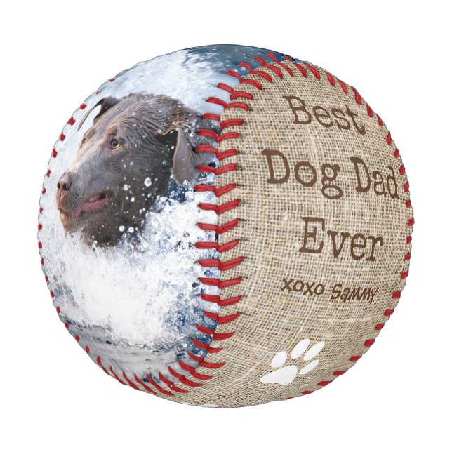 Burlap Best Dog Dad Ever Two Photo Fathers Day Baseball (Angled)