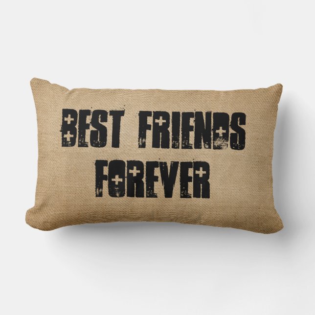 Burlap Best Friends Forever Lumbar Cushion (Front)