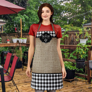 Burlap Black Buffalo Check Personalised Apron