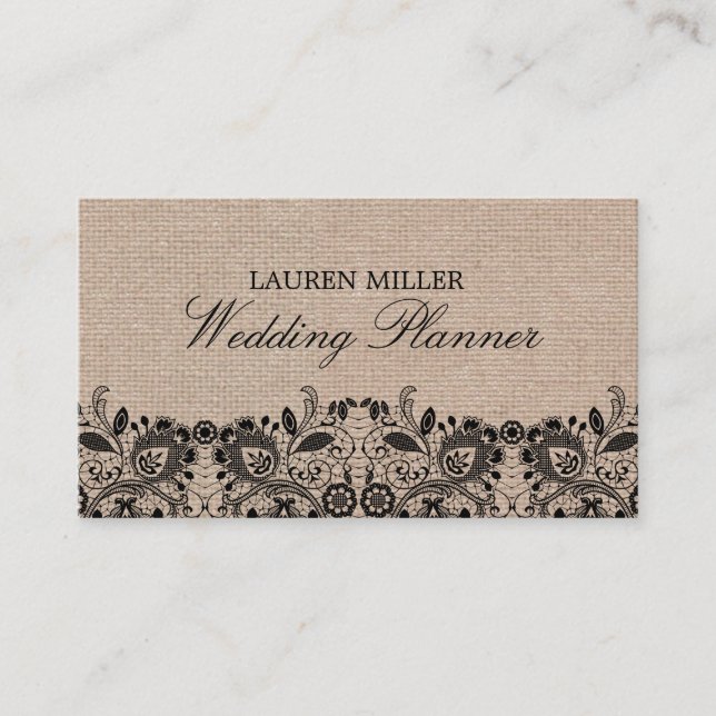 Burlap & Black Lace Business Card (Front)