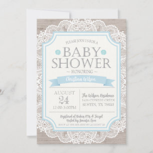 Burlap Blue & Lace Baby Shower Invitation