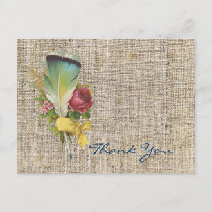 burlap boho feather wildflower bohemian thank you postcard