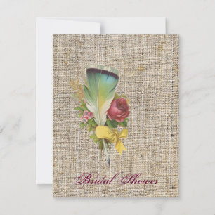 burlap boho feather wildflower bohemian wedding invitation