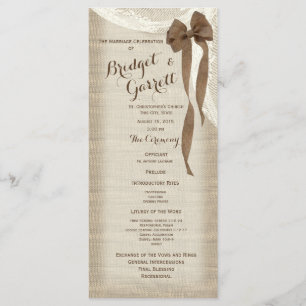 Burlap Bow and Lace Wedding Program Programme