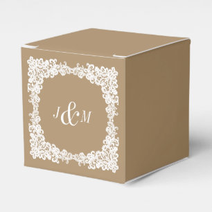 Burlap brown and white lace custom favour box