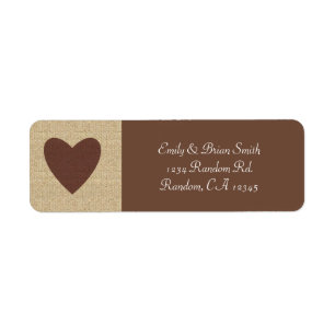 Burlap brown heart custom return address labels