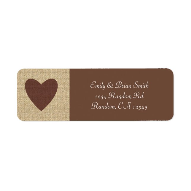 Burlap brown heart custom return address labels (Front)