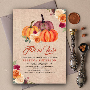 Burlap Burnt Orange Floral Pumpkin Bridal Shower Invitation