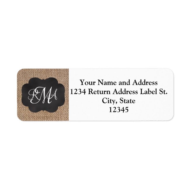 Burlap Chalkboard Look Triple Monogrammed Script (Front)