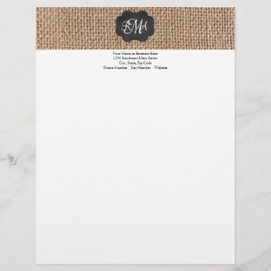 Burlap Chalkboard Look Triple Monogrammed Script Customised Letterhead