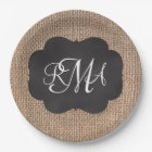 Burlap Chalkboard Look Triple Monogrammed Script