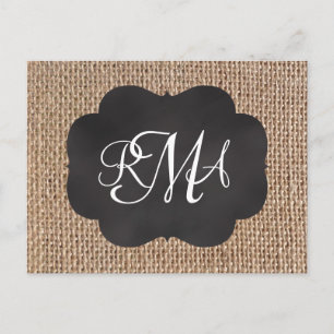 Burlap Chalkboard Look Triple Monogrammed Script Postcard