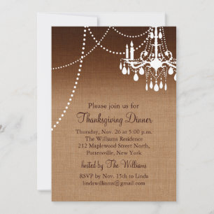 Burlap Chandelier Thanksgiving Dinner Invitation
