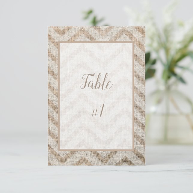 Burlap Chevron Reception Table Card (Standing Front)