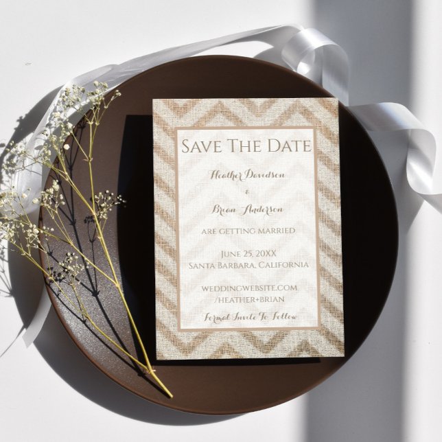Burlap Chevron Save The Date Announcement (Burlap Chevron Save the Date)