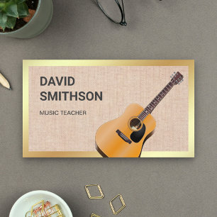 Burlap Classy Guitar Music Teacher Guitarist Business Card