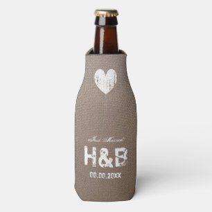 Burlap country chic monogram wedding bottle cooler
