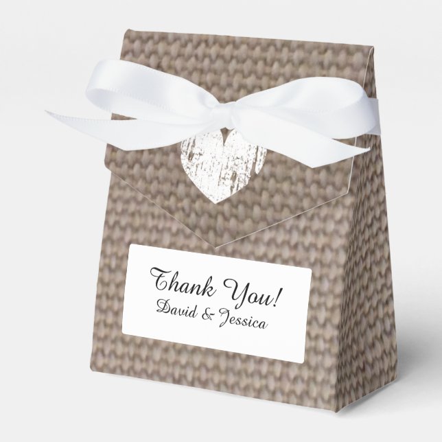 Burlap country chic rustic wedding favour box (Front Side)