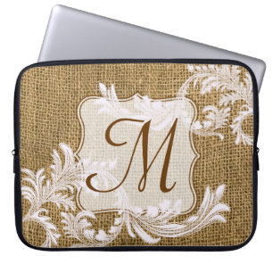 Burlap Country Lace Appli Monogram 15" Laptop Case