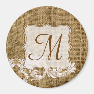 Burlap Country Lace Appliq Monogram Initial Magnet