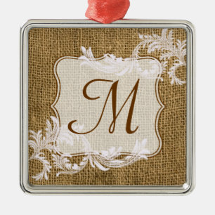 Burlap Country Lace Monogram Initial Ornament