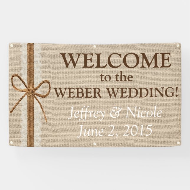 Burlap Country Rustic Custom Wedding Banner (Horizontal)