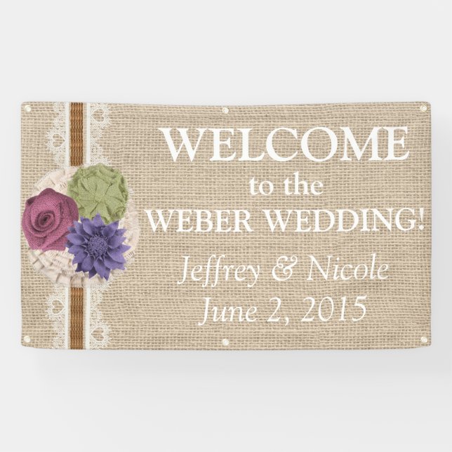 Burlap Country Rustic Custom Wedding Banner (Horizontal)