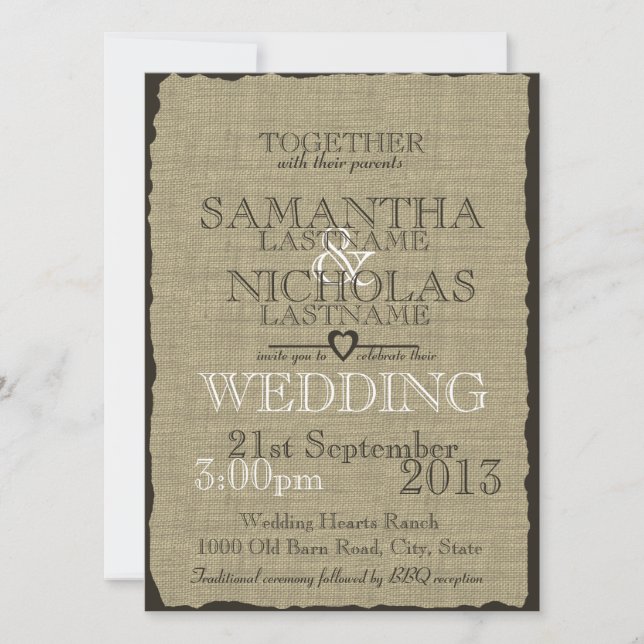 Burlap Country Rustic Wedding Invitation (Front)