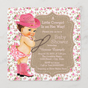 Burlap Cowgirl Baby Shower Floral Calico Invitation