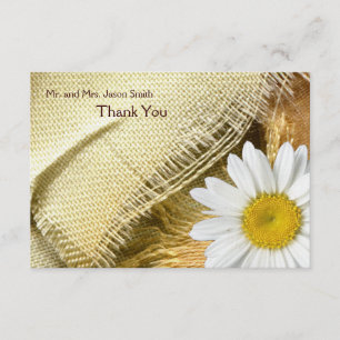 Burlap Daisy flat thank you card with envelope