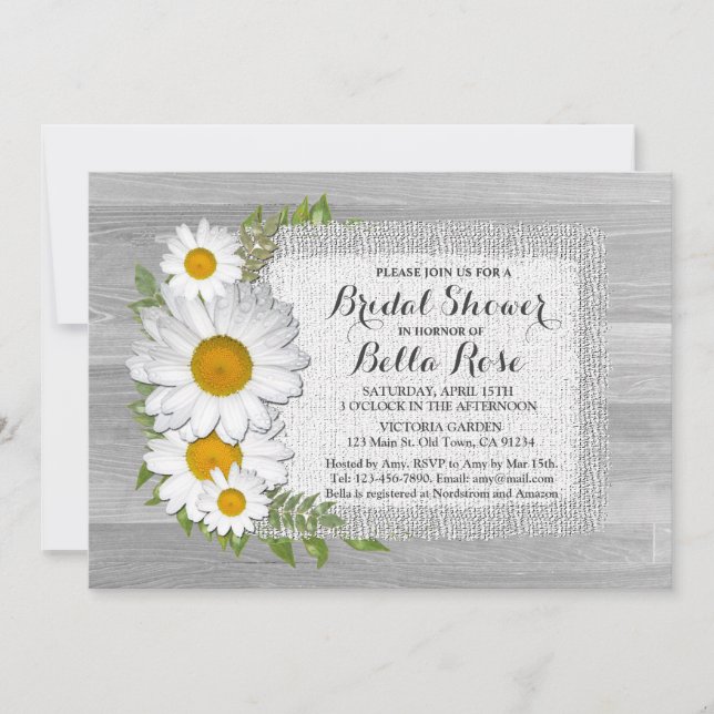 Burlap daisy rustic bridal shower daisy2 invitation (Front)