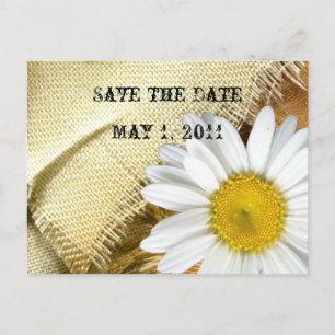 Burlap Daisy Save the Date Announcement Postcard