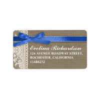 burlap design white lace blue ribbon addresslabels