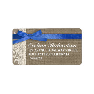 burlap design white lace blue ribbon addresslabels label